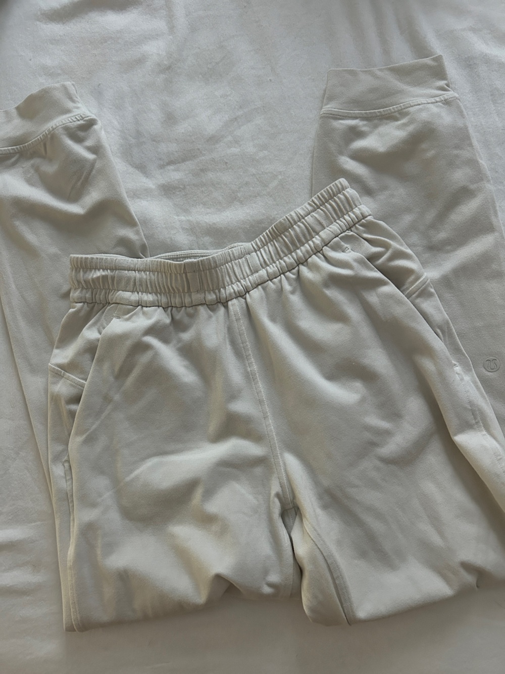 Lululemon White Elastic-Waist Track Joggers